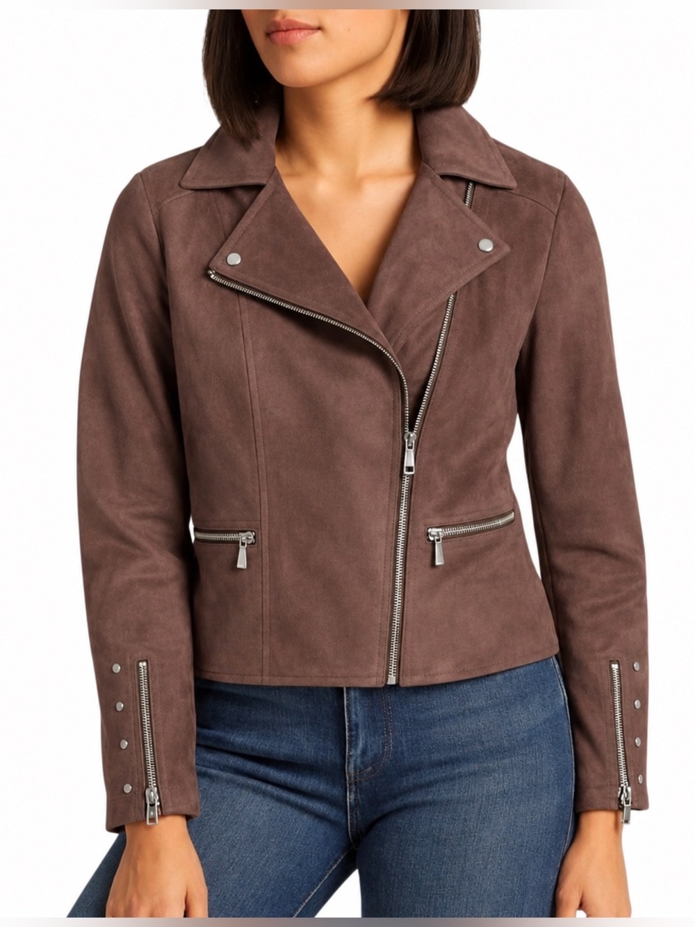 Kut from the Kloth Milana Faux Suede Moto Jacket Brown XL